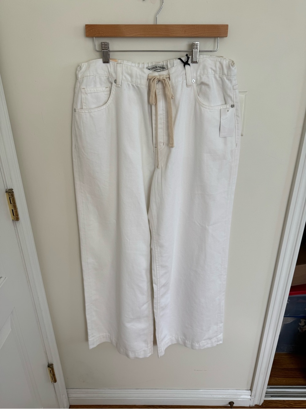 Scotch and Soda Tie Wide Leg Jeans White Large